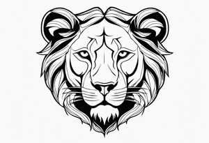 Visage lion coupé en deux avec lionceau tattoo idea