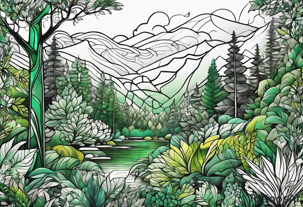 forest, green and black, no people tattoo idea