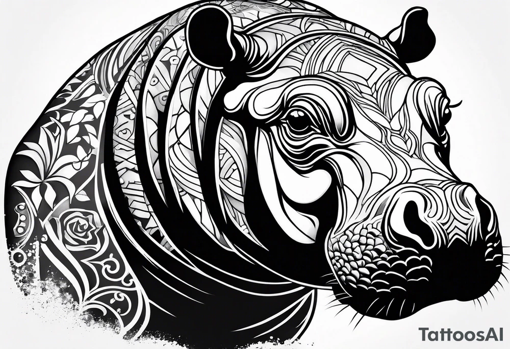 Baby hippo with a stern face tattoo idea