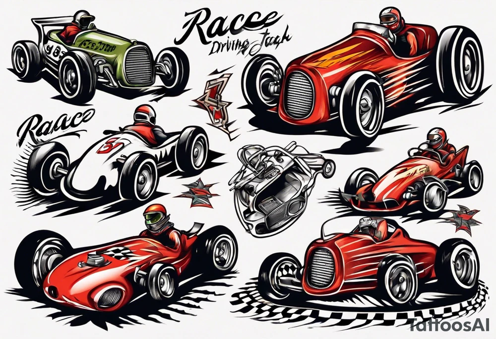 Racecar driving on track tattoo idea