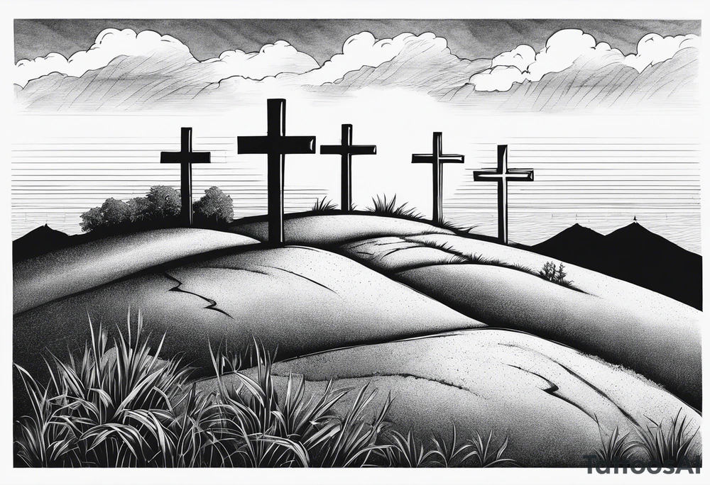 3 crosses on a hill facing west tattoo idea
