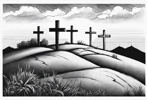 3 crosses on a hill facing west tattoo idea