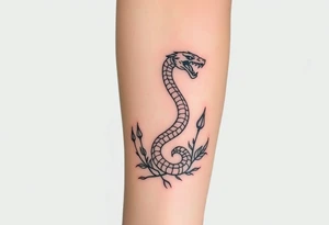 More large mythical creepy serpent near plants tattoo idea