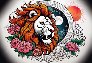 Lion, phoenix rising, rose, moon tattoo idea