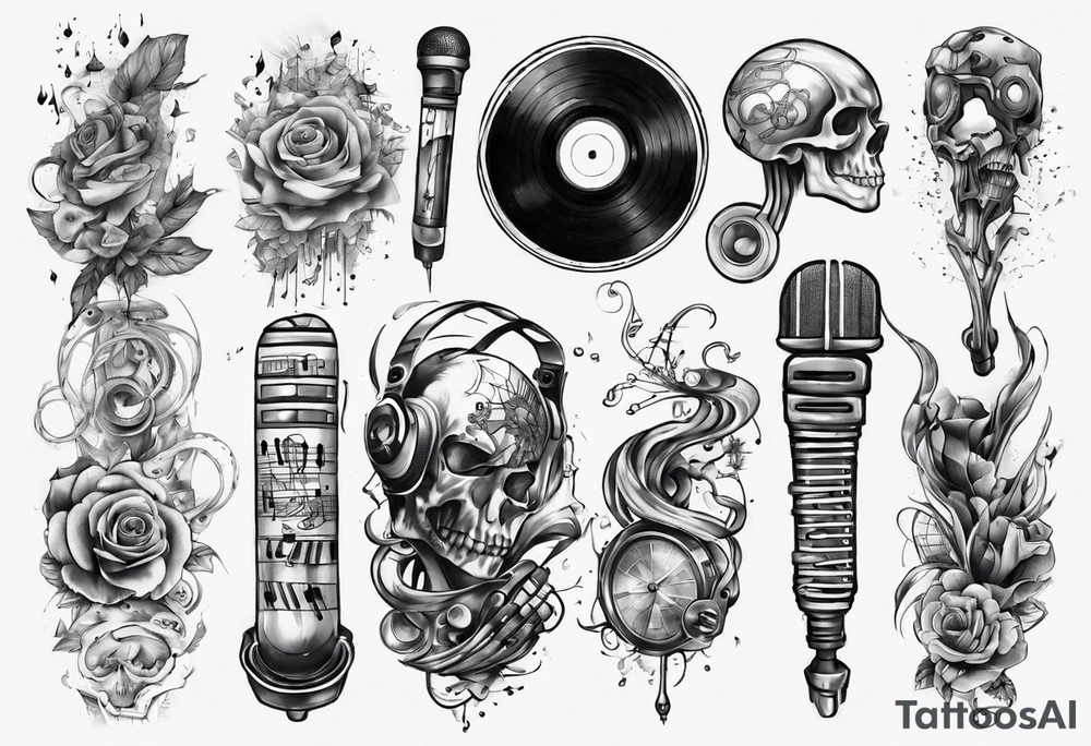 full arm. music combined with science tattoo idea