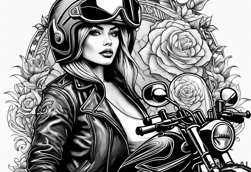 Frau mit Helm auf Motorrad tattoo idea