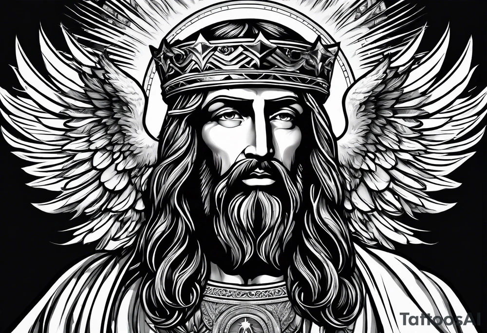 Jesus, looking at me (I am an eagle) and the holy Spirit. tattoo idea
