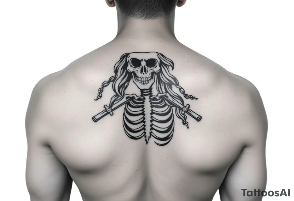Blackbeards Jolly Roger but instead of a skeleton it’s a sexy lady tattoo idea