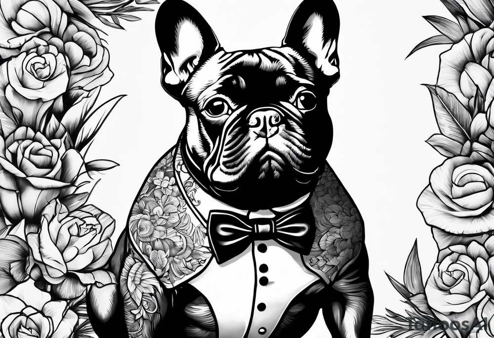 French bulldog riding man tattoo idea