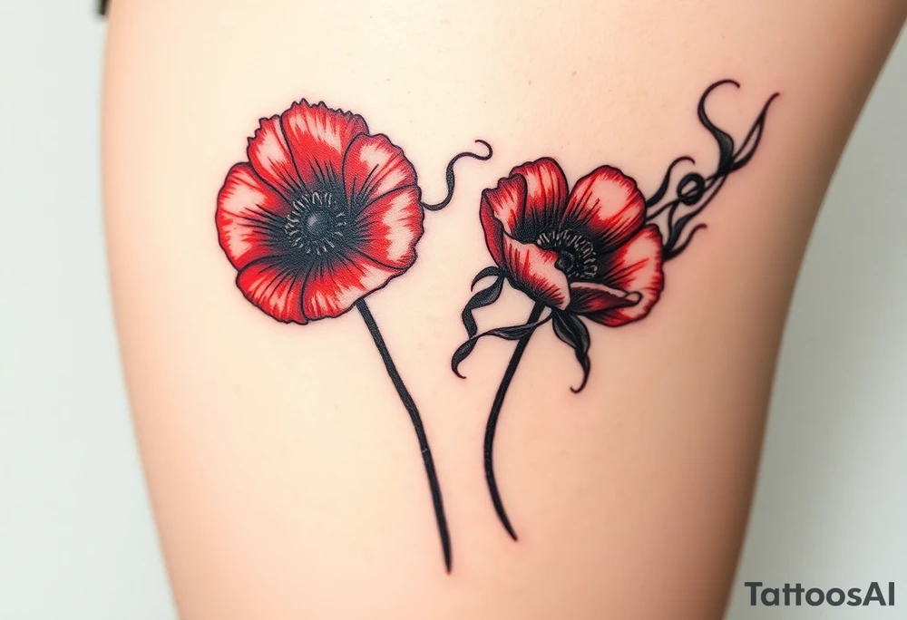 Big army inspired loss of friends 2 red poppy’s, and smoke tattoo idea