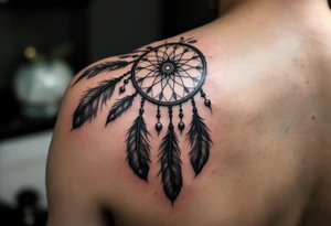 native dreamcatcher with flowing feathers and sacred beads tattoo idea