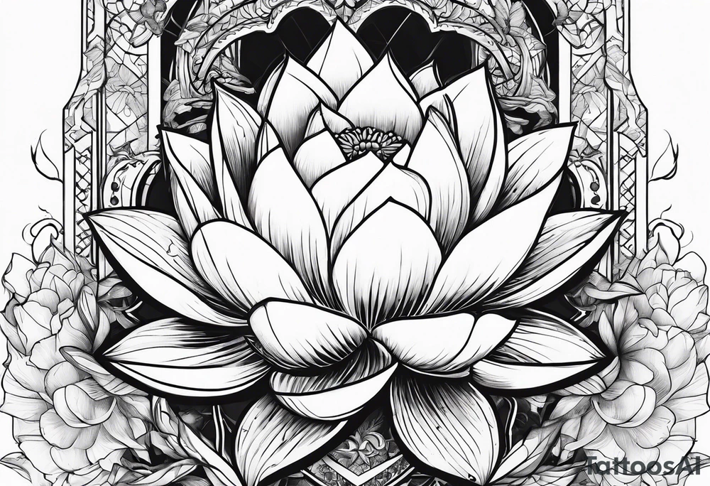 Broken chains with lotus flower and bird flying tattoo idea