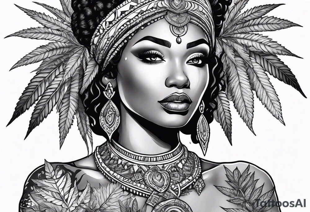 Black Goddess of marijuana tattoo idea