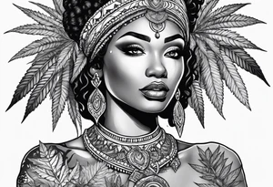 Black Goddess of marijuana tattoo idea
