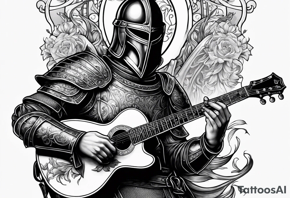 Armor of God knight holding sword and Taylor 
acoustic 
guitar tattoo idea