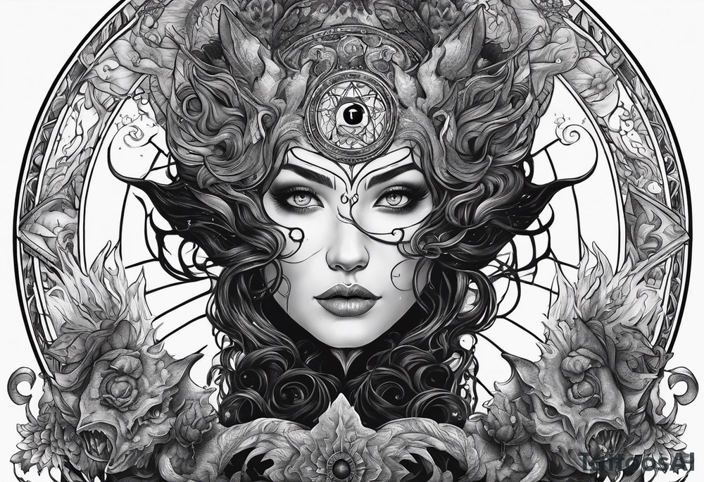 Beautiful Eldridge horror creature, astrology scene tattoo idea