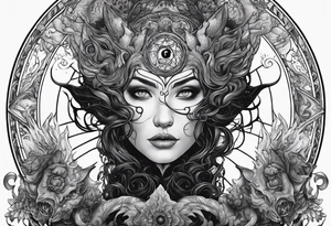 Beautiful Eldridge horror creature, astrology scene tattoo idea