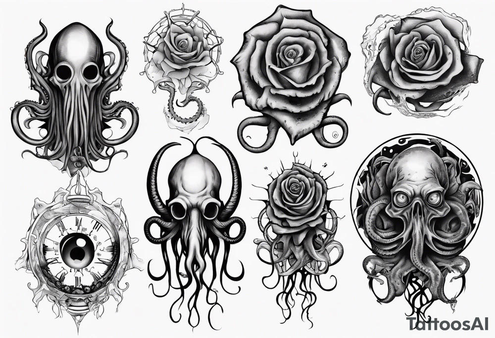 lovecraft theme with tentacle
and rose and eyes tattoo idea lovecraft theme with tentacle
and rose and eyes tattoo idea