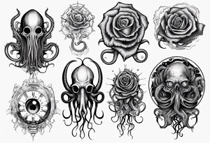 lovecraft theme with tentacle
and rose and eyes tattoo idea