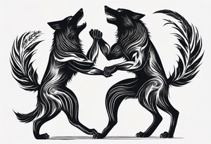 two black wolves dancing on their hind legs. they should be facing each other and obviously dancing. they should be very basic with not many details within their shapes. tattoo idea