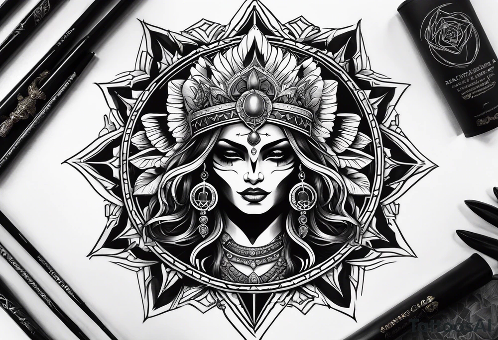 black kali, goddess pirate, alien, pachamama, valkrye, warrior, skull, lotus azul, wing, eagle, zenza resonance, stars, 5D, anahata chakra tattoo idea