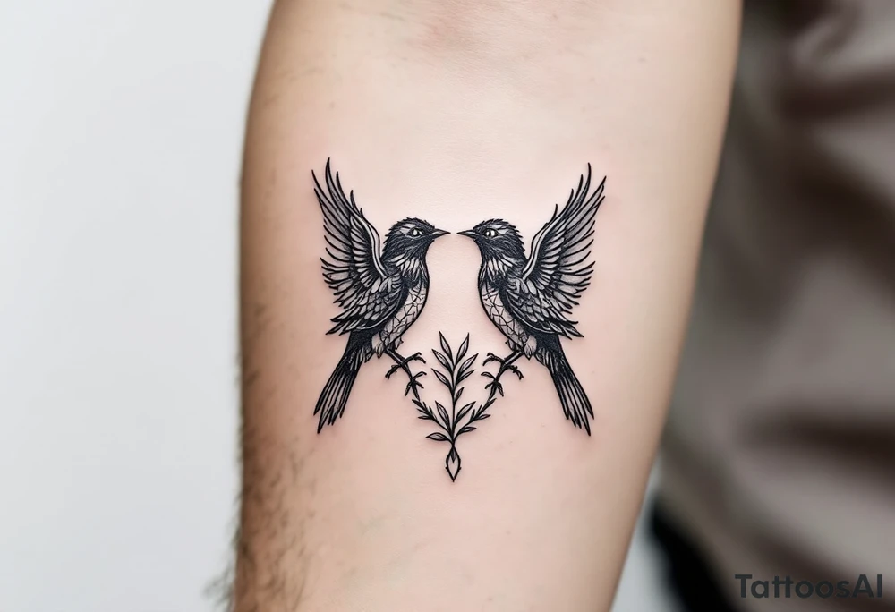 deux corbeau posé sur une épée planté dans un coeur tattoo idea