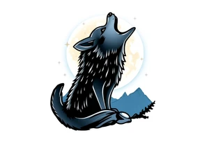 lone wolf howling at full moon with northern lights back drop 66⁶6⁶6 tattoo idea