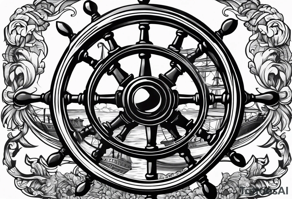 steering wheel pirate ship tattoo idea