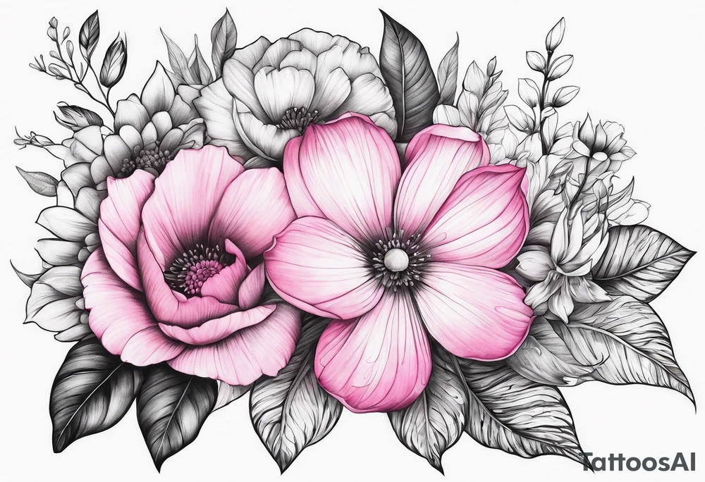 Flowers pink sleeve tattoo idea