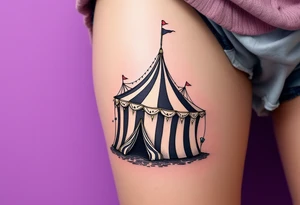 Tim Burton’s circus tent tilts under a violet sky, its black-and-white stripes dripping into the ground. tattoo idea