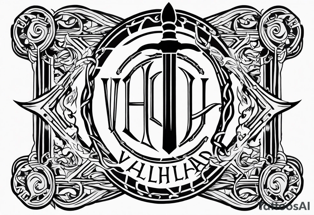 Valhalla sword fire chains tattoo idea