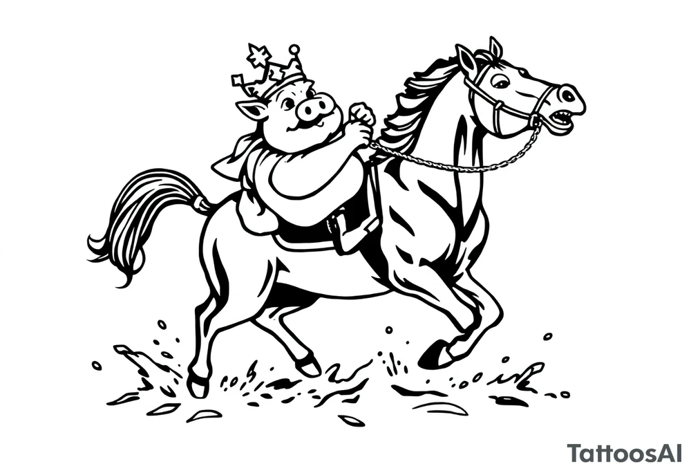 king fat pig in a battle with a horse tattoo idea