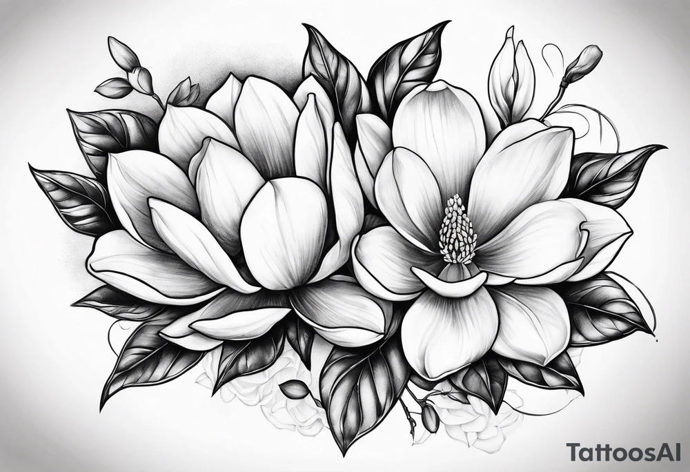 Initials R, E and J designed into a magnolia tattoo idea