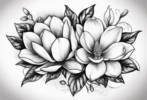 Initials R, E and J designed into a magnolia tattoo idea