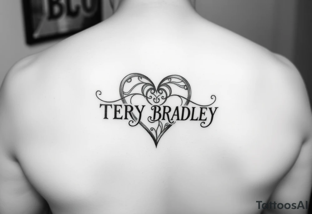 The name TERRY BRADLEY in the shape of a heart tattoo idea