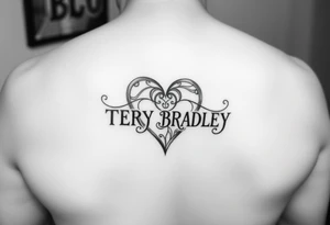 The name TERRY BRADLEY in the shape of a heart tattoo idea