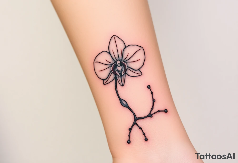 3 delicate fine line orchids realistic with a mix with vagina and branching tattoo idea