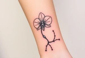 3 delicate fine line orchids realistic with a mix with vagina and branching tattoo idea