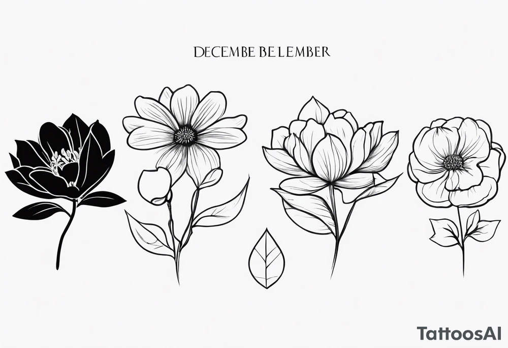 create a tattoo that has the birth month flowers of december, november, february, may, and july tattoo idea