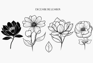 create a tattoo that has the birth month flowers of december, november, february, may, and july tattoo idea