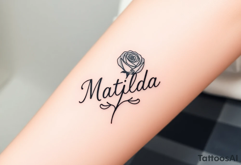 The name ‘Matilda’ in a rose tattoo idea