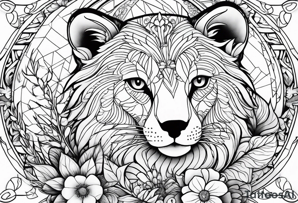 floral with animals tattoo idea