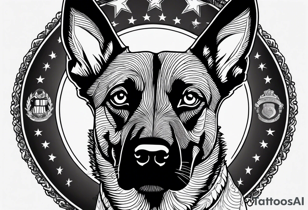 Belgian Malinois dog   Front facing with a badge tattoo idea