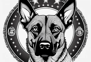Belgian Malinois dog   Front facing with a badge tattoo idea