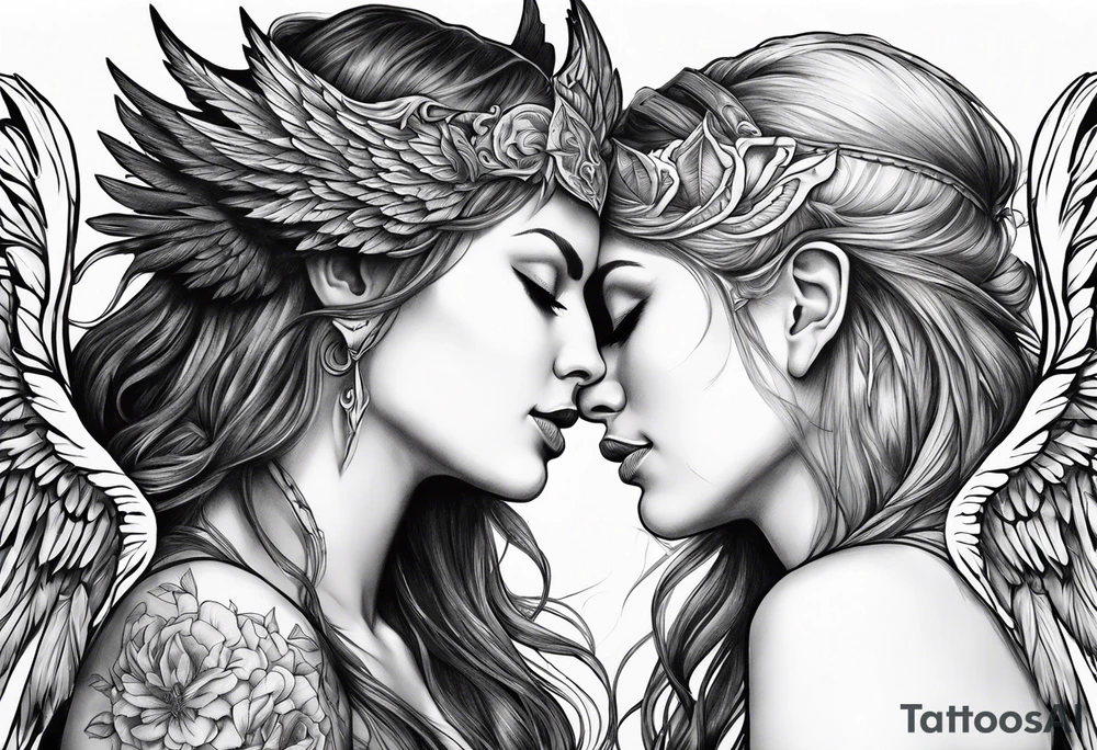 And angel and demon whispering at each other tattoo idea