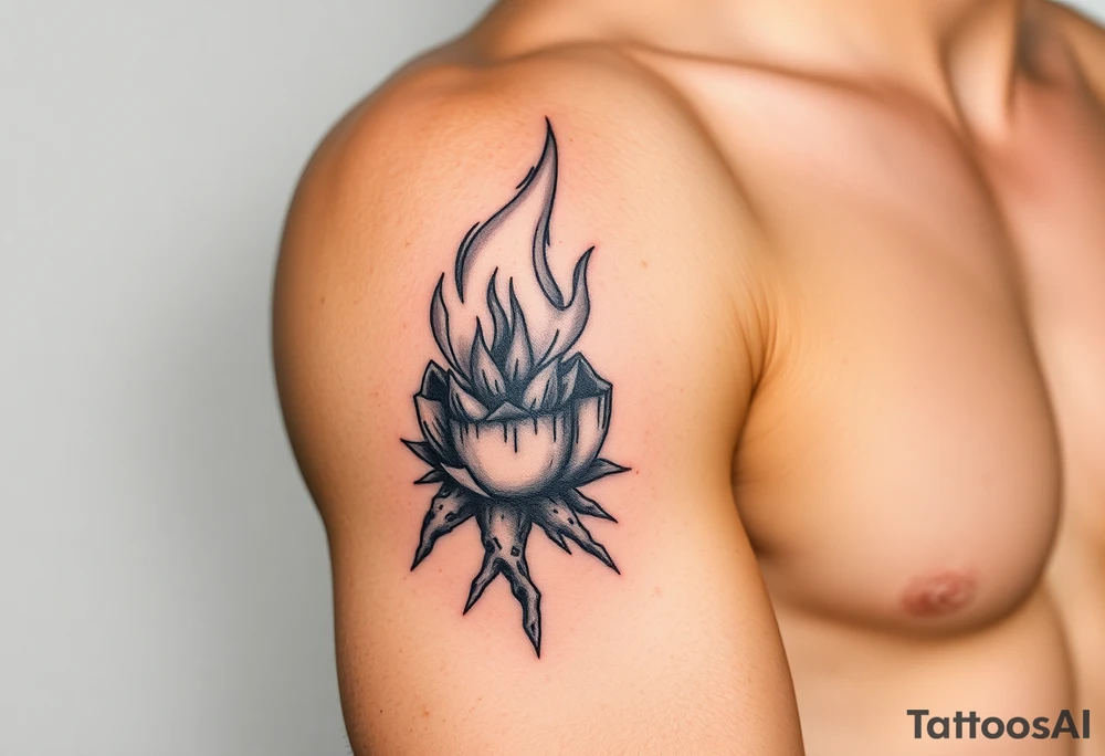 flame in a root ball tattoo idea
