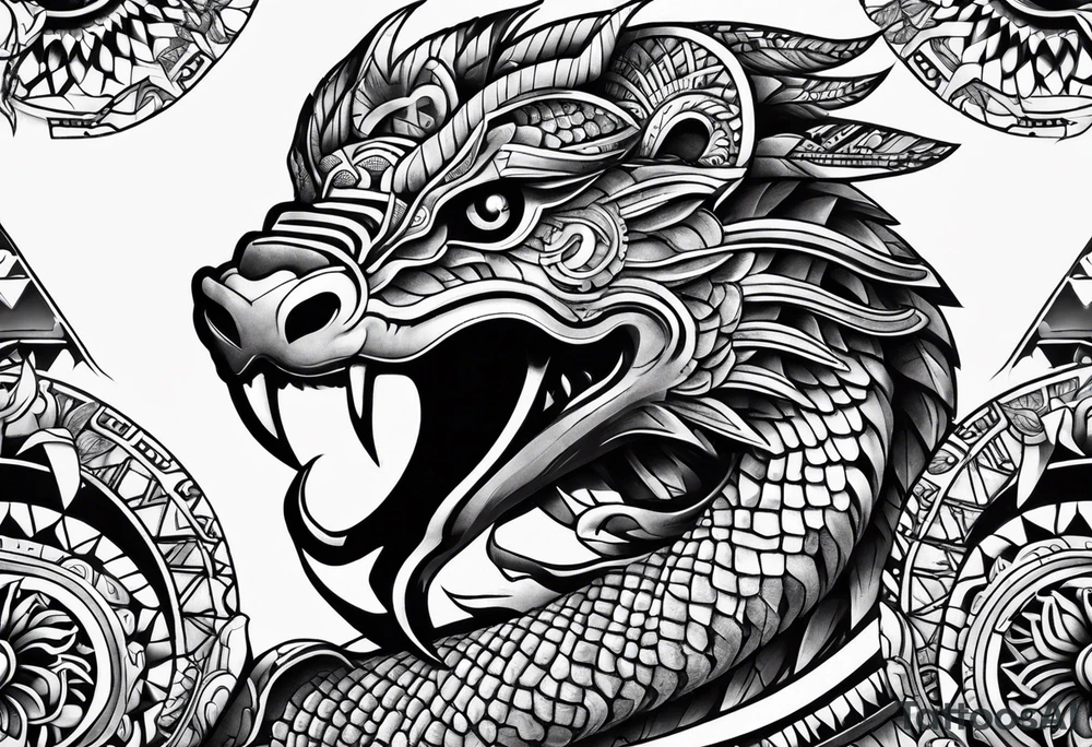 aztec kukulkan snake sleeve tattoo idea