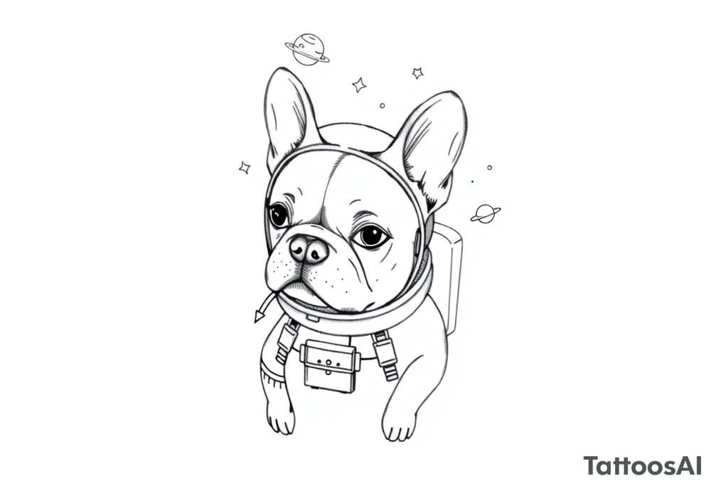 a space themed tattoo of my french bulldog mars. include elements in space like planets and stars. mars should be depicted as a astronaut tattoo idea