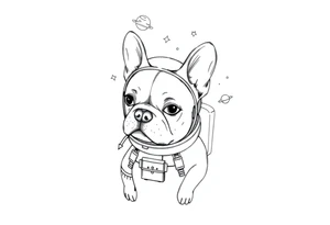 a space themed tattoo of my french bulldog mars. include elements in space like planets and stars. mars should be depicted as a astronaut tattoo idea