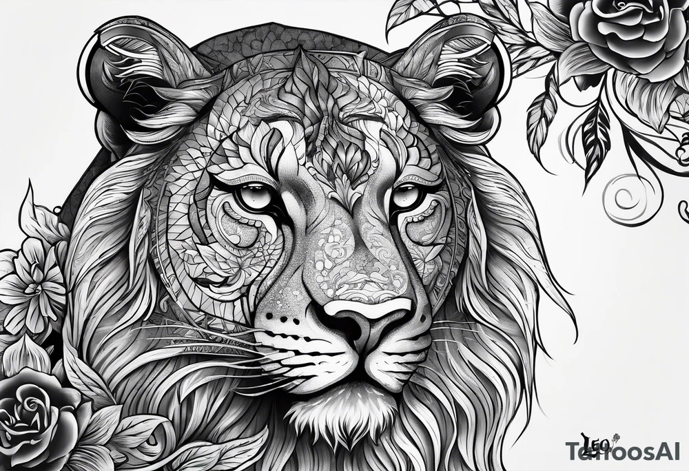 Leo sign with yen and yang tattoo idea